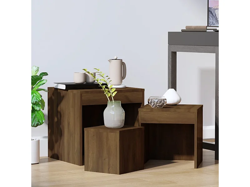 Tables gigognes 3 pièces Chêne marron Bois d'ingénierie