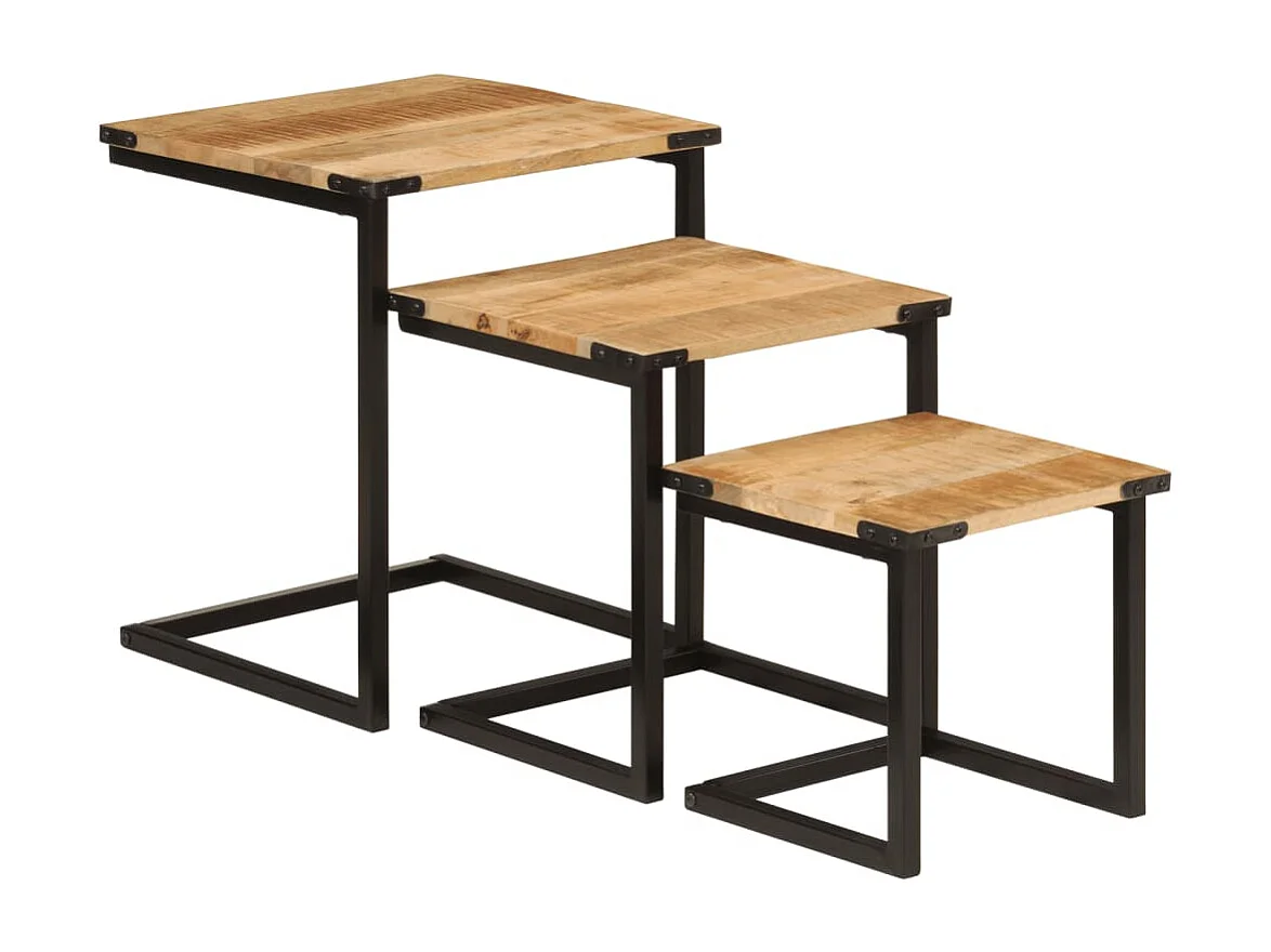 Tables basses gigognes 3 pièces bois massif de manguier et fer