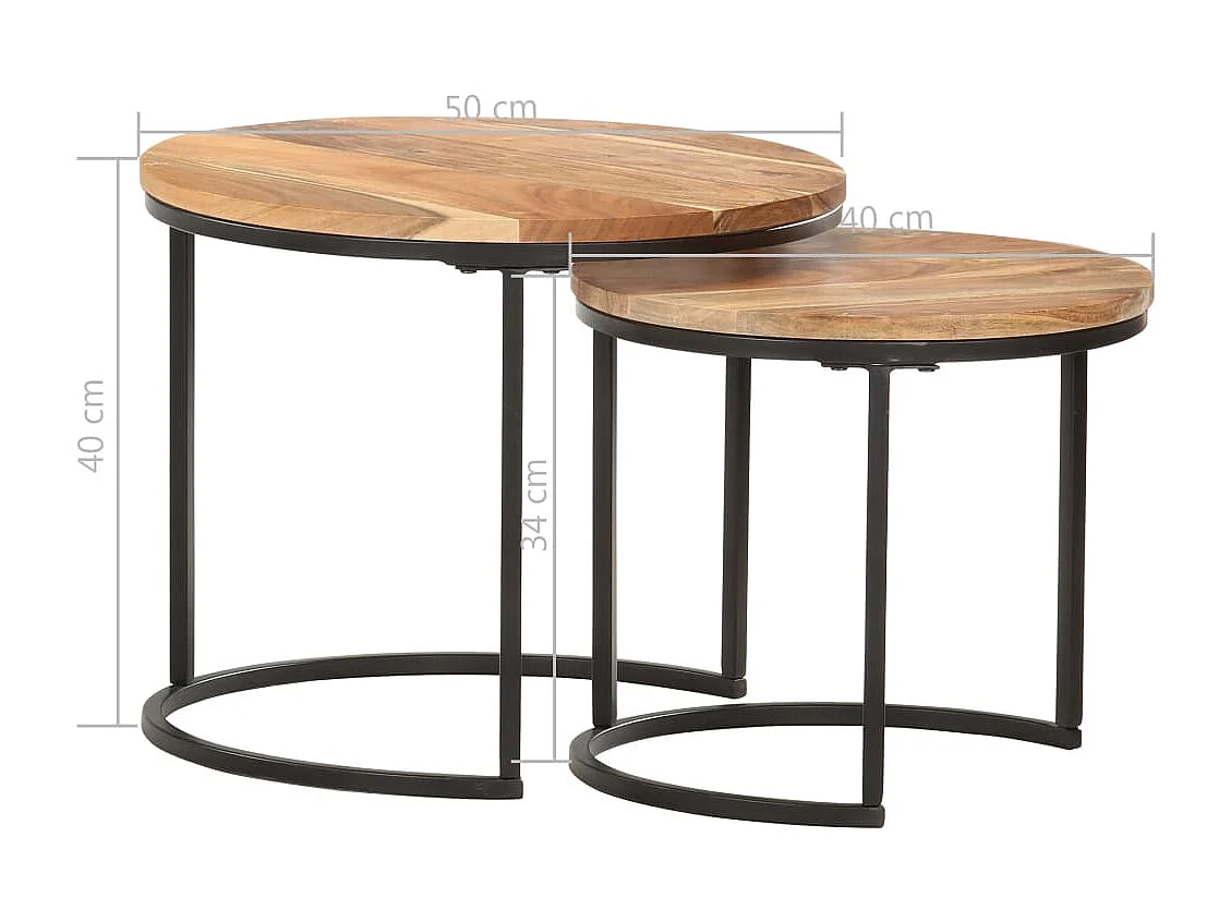 Tables gigognes 2 pièces Bois d'acacia massif