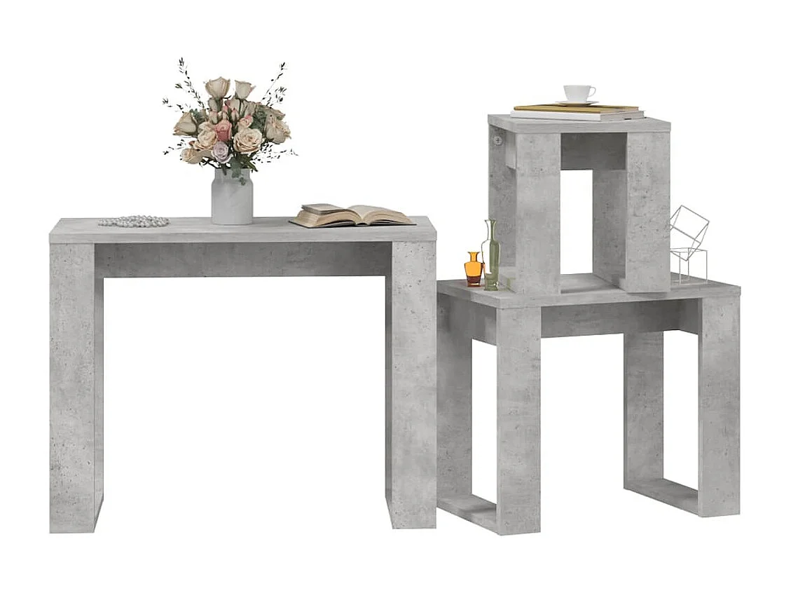 Tables gigognes 3 pièces Gris béton Bois d'ingénierie