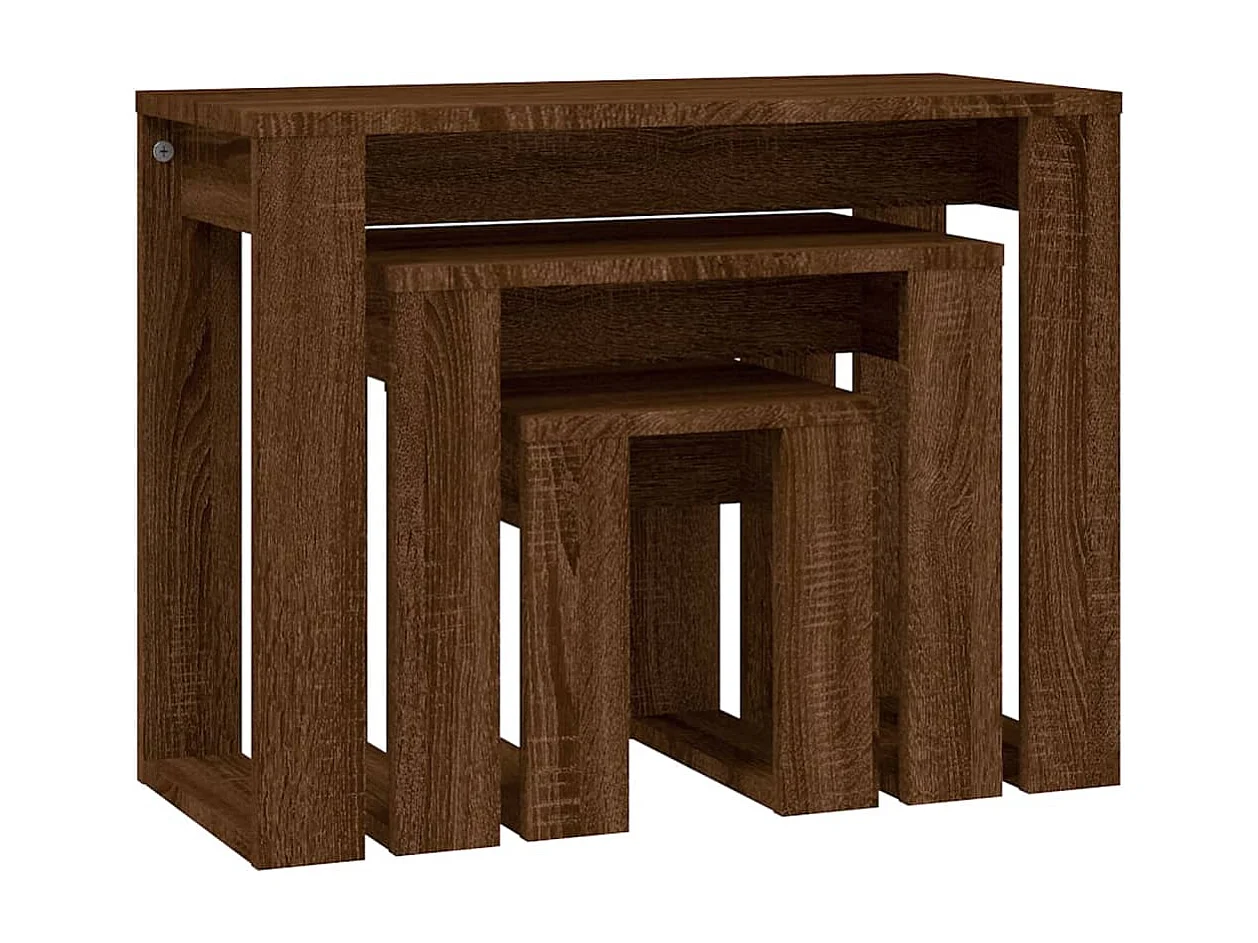 Tables gigognes 3 pièces Chêne marron Bois d'ingénierie