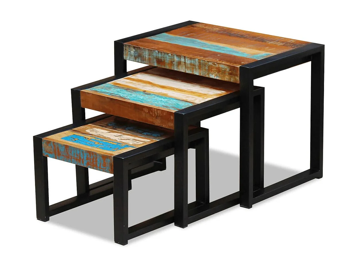 Set de 3 mesas auxiliares madera maciza reciclada