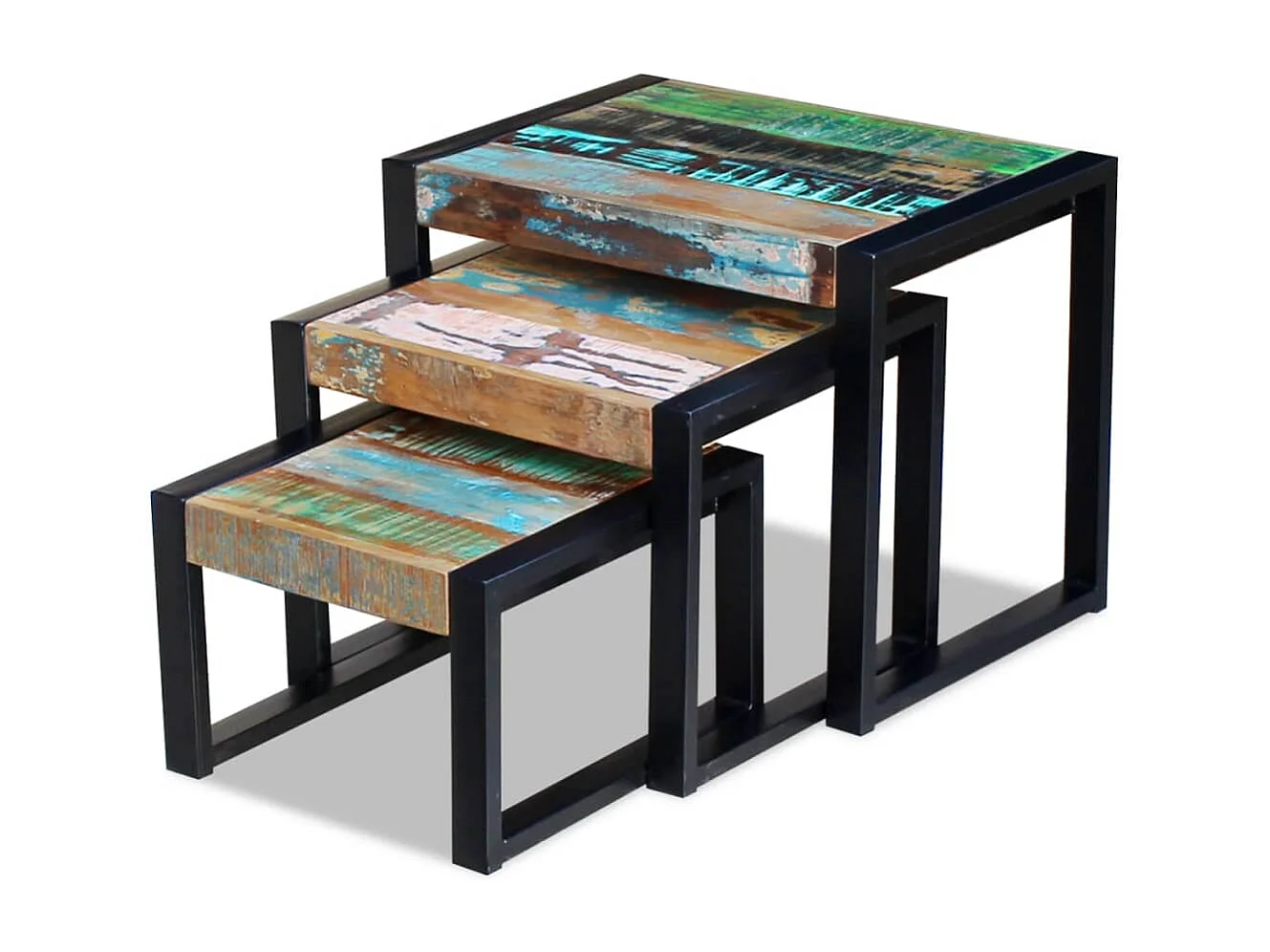 Set de 3 mesas auxiliares madera maciza reciclada