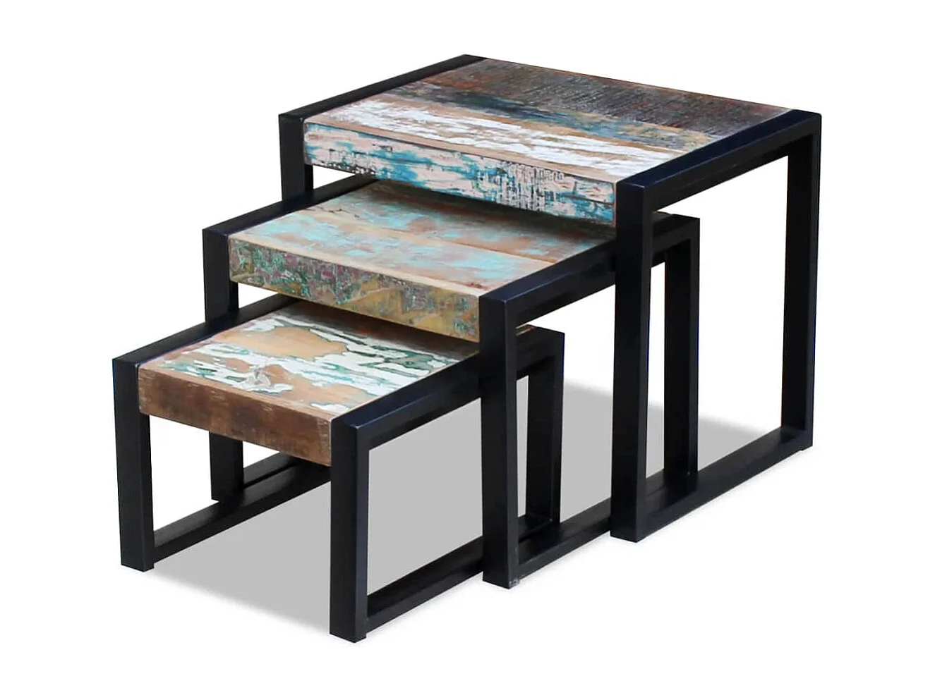 Set de 3 mesas auxiliares madera maciza reciclada