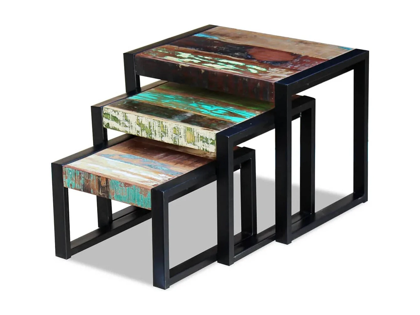 Set de 3 mesas auxiliares madera maciza reciclada