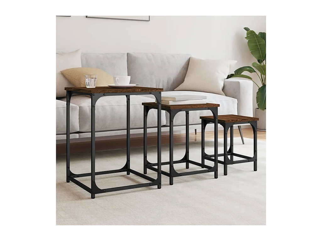 Tables basses gigognes 3 pièces chêne marron bois d'ingénierie