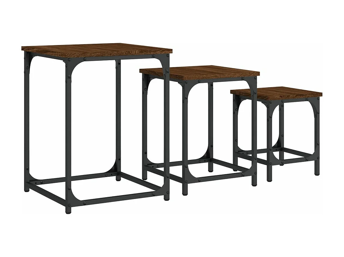 Tables basses gigognes 3 pièces chêne marron bois d'ingénierie