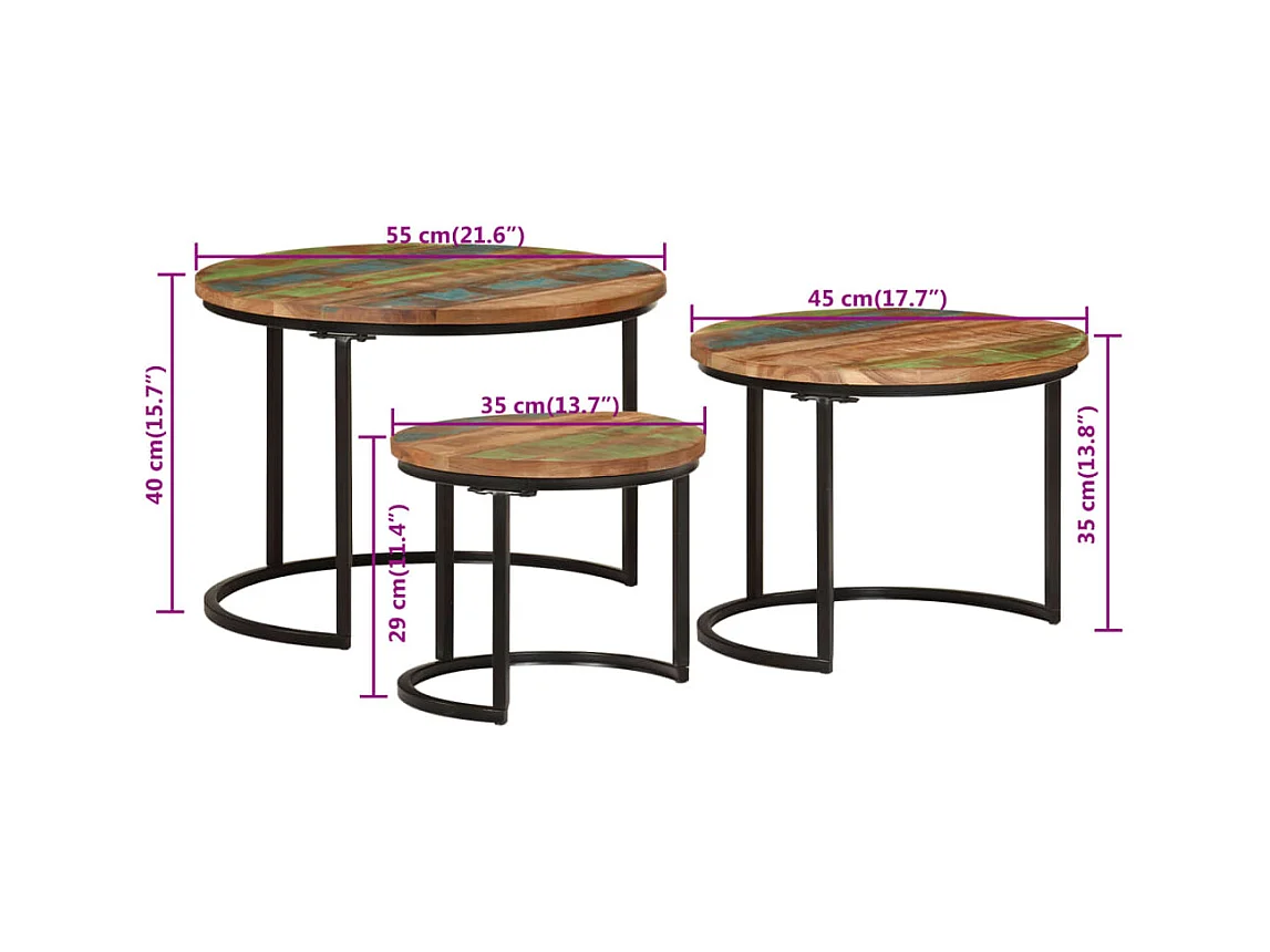 Tables gigognes 3 pièces bois massif de récupération