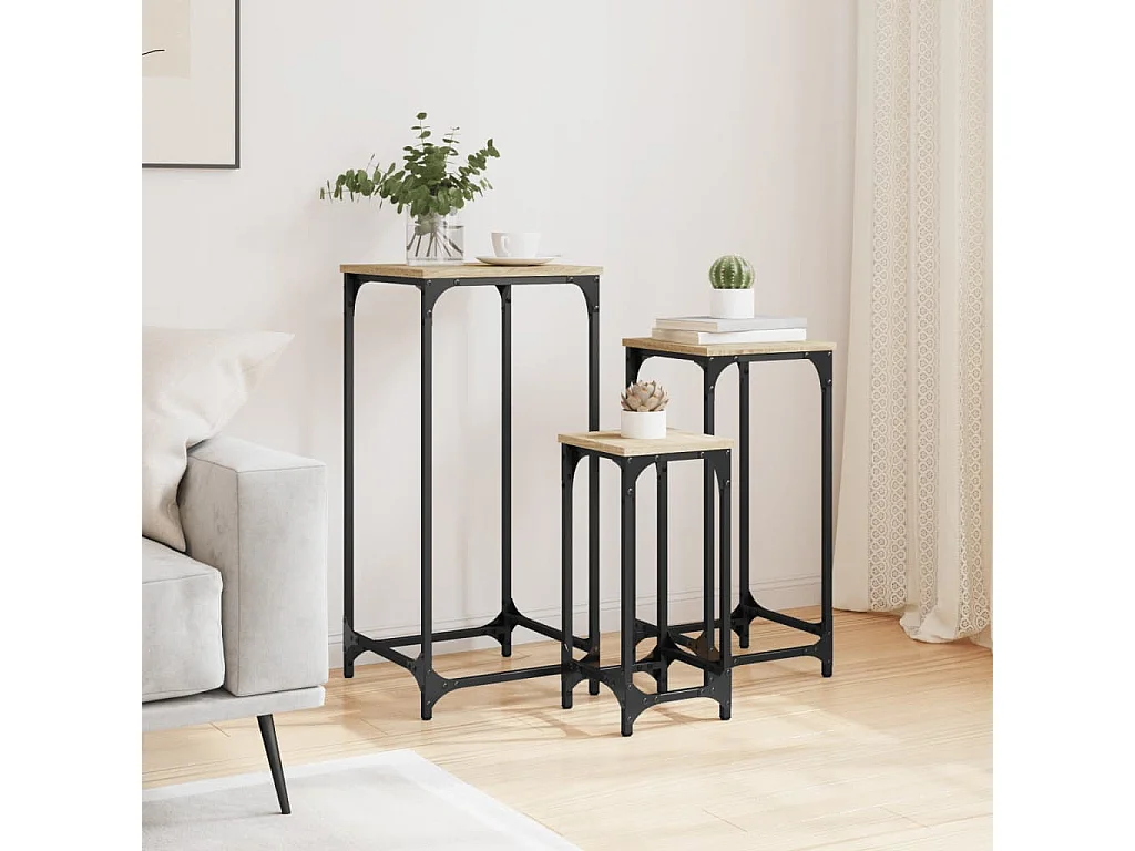 Mesas de apoio encastrar 3 peças deriv. madeira carvalho sonoma