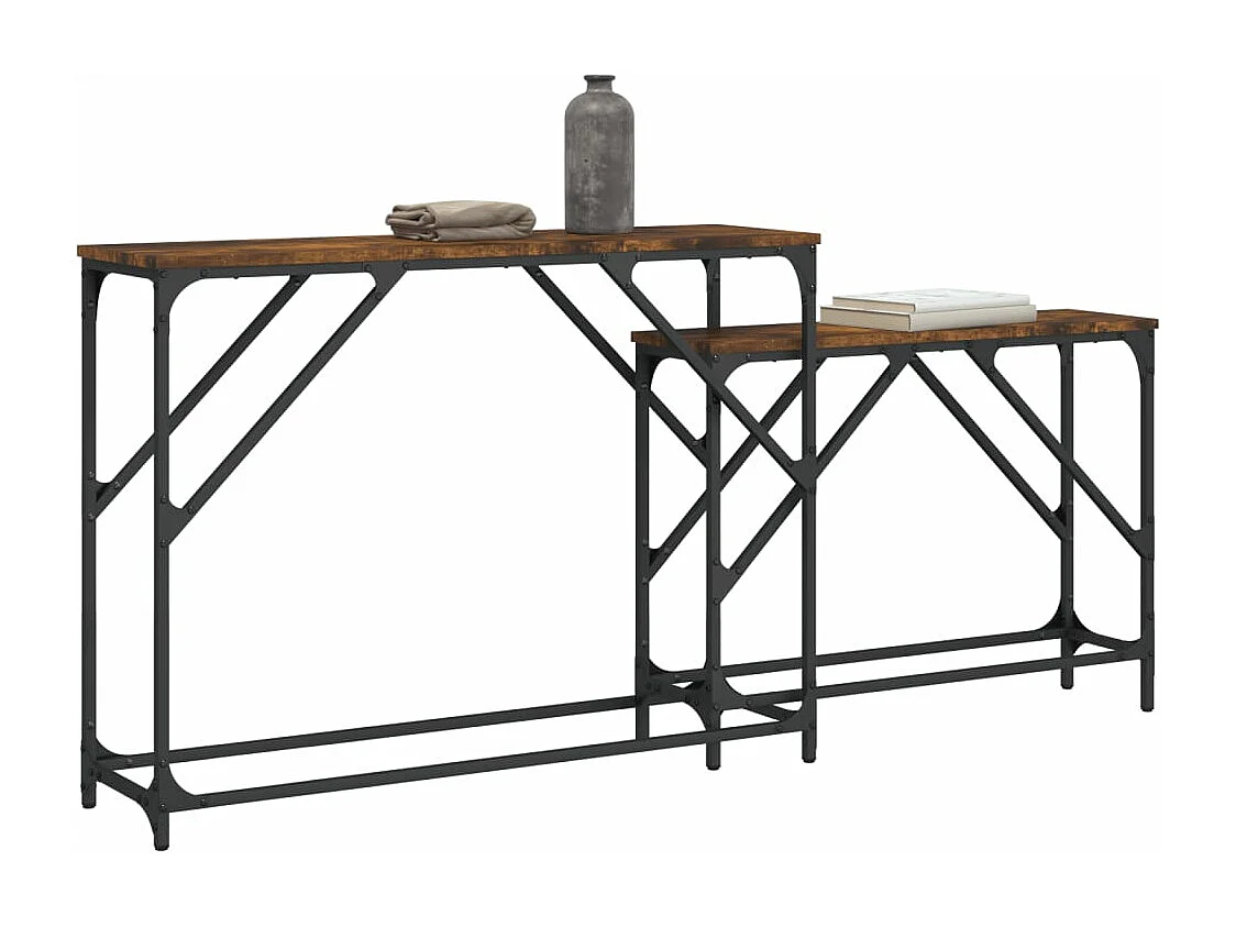Tables console gigognes 2 pièces chêne fumé bois d'ingénierie