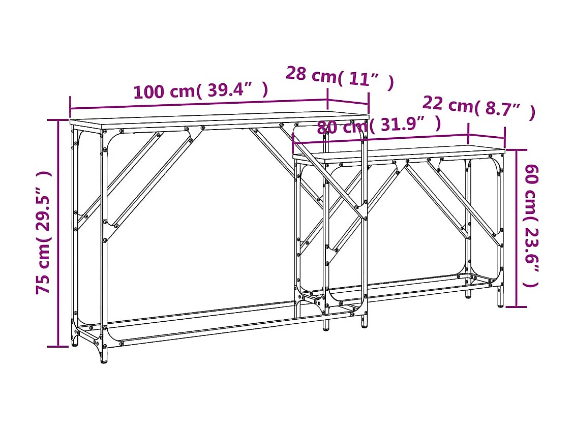 Tables console gigognes 2 pièces chêne fumé bois d'ingénierie