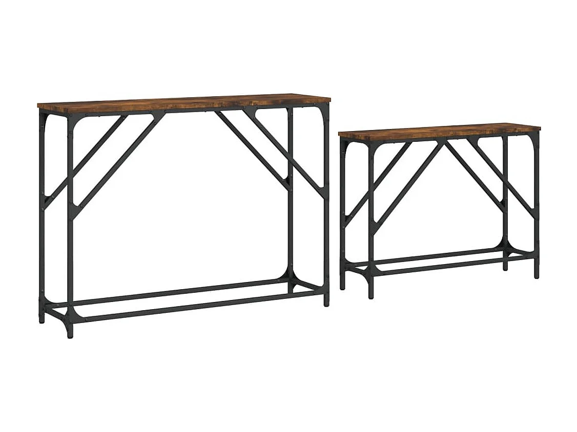 Tables console gigognes 2 pièces chêne fumé bois d'ingénierie
