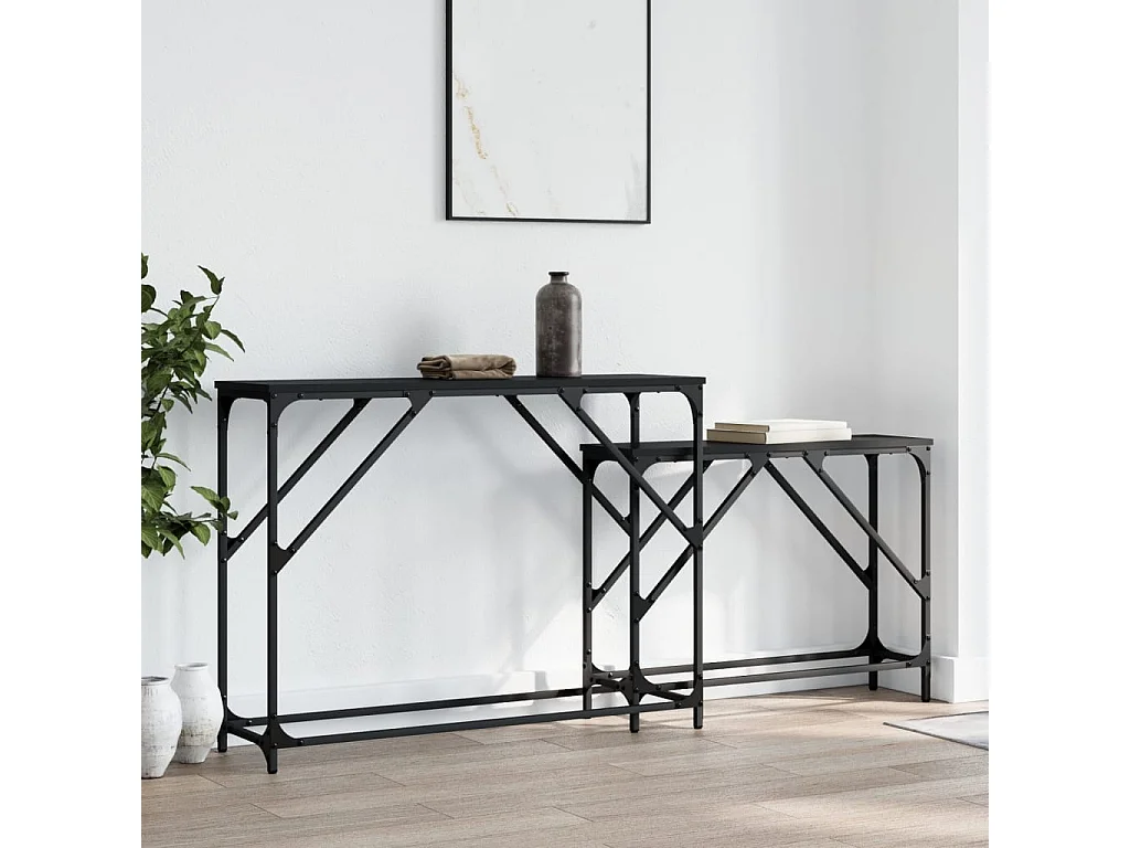 Tables console gigognes 2 pièces noir bois d'ingénierie