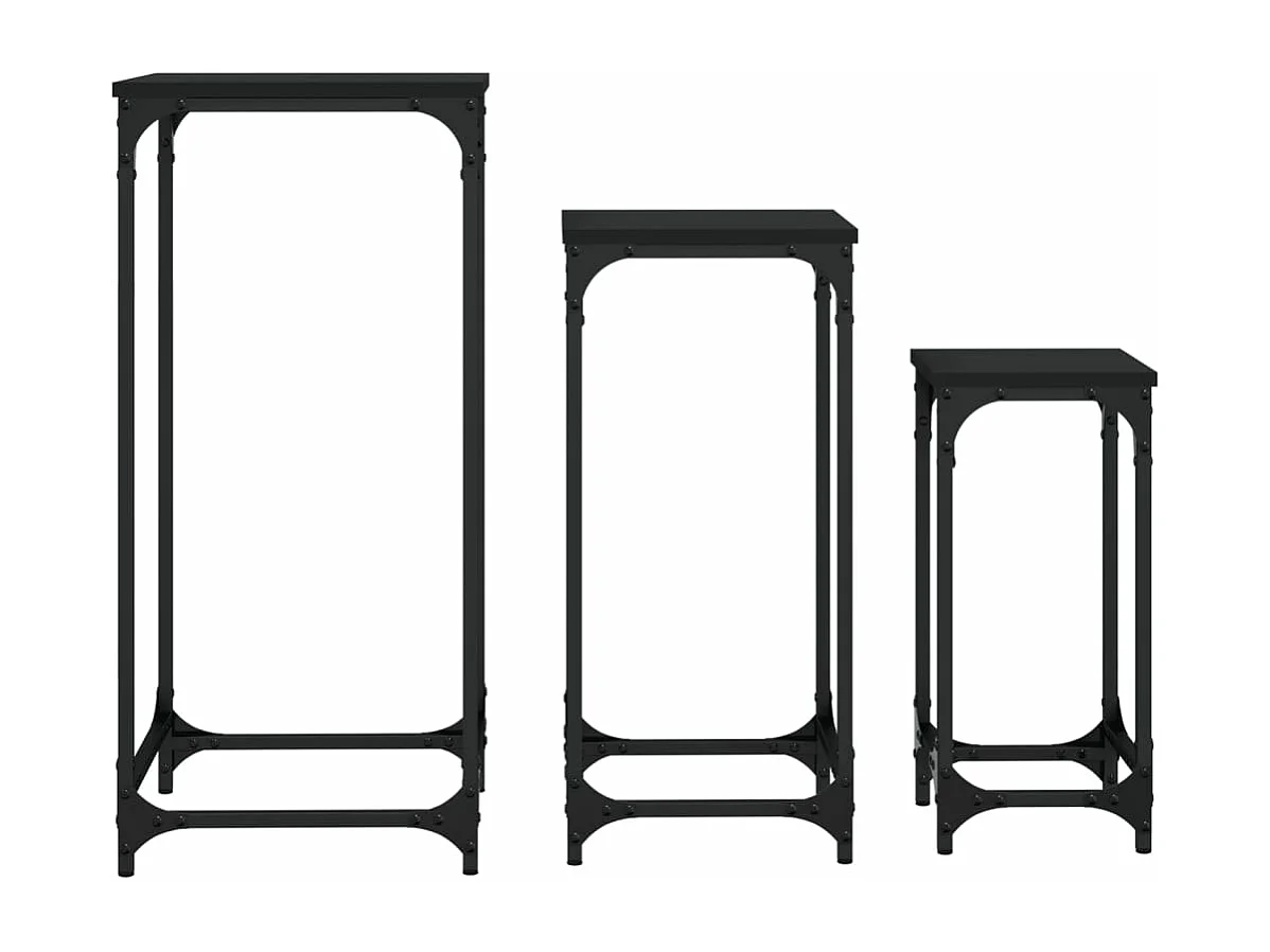 Tables d’appoint gigognes 3 pièces noir bois d'ingénierie