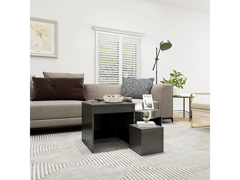 Tables gigognes 3 pièces Gris brillant Aggloméré