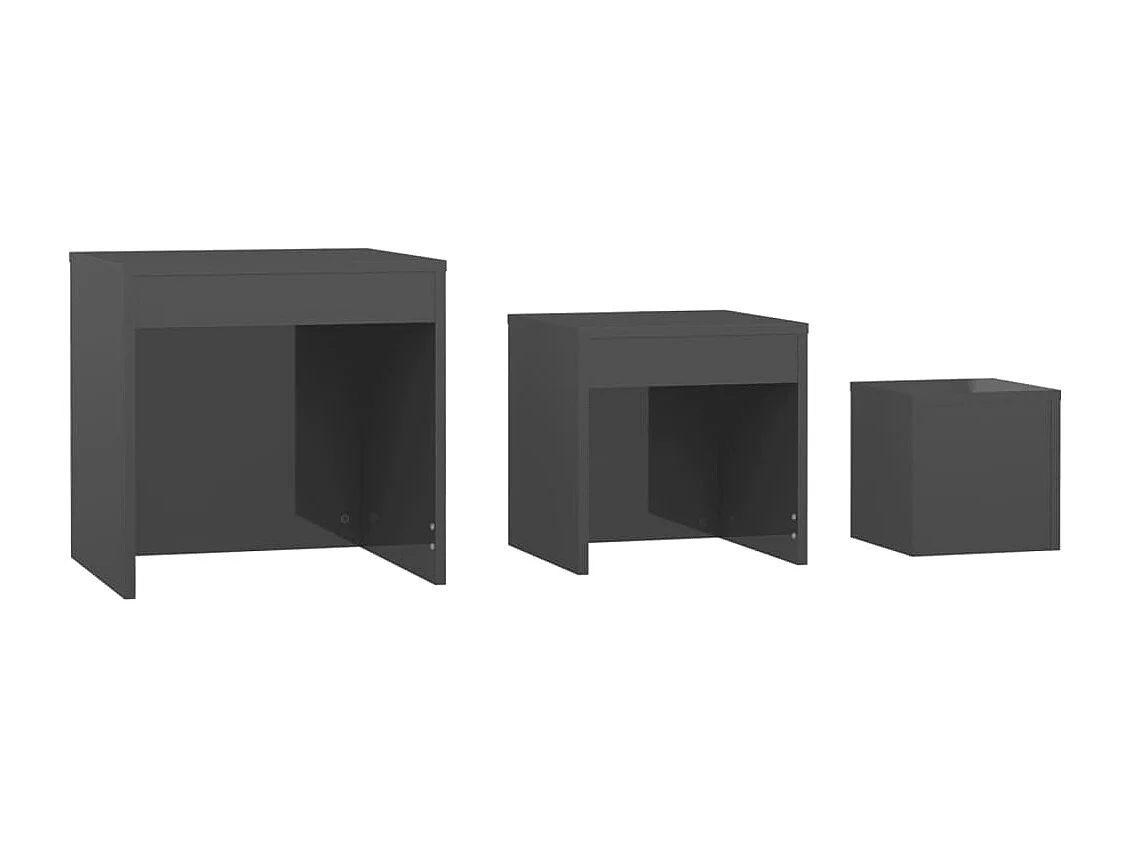 3-delige Tafeltjesset bewerkt hout hoogglans grijs