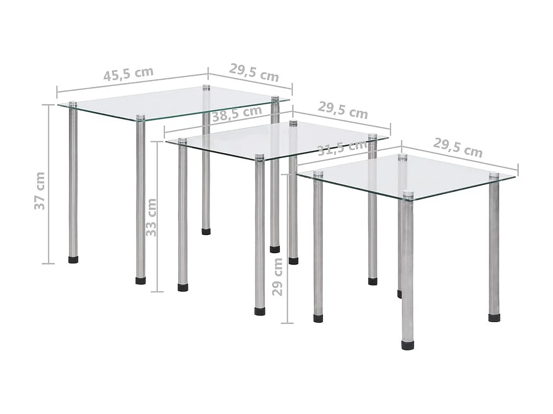 Tables gigognes 3 pièces Transparent Verre trempé