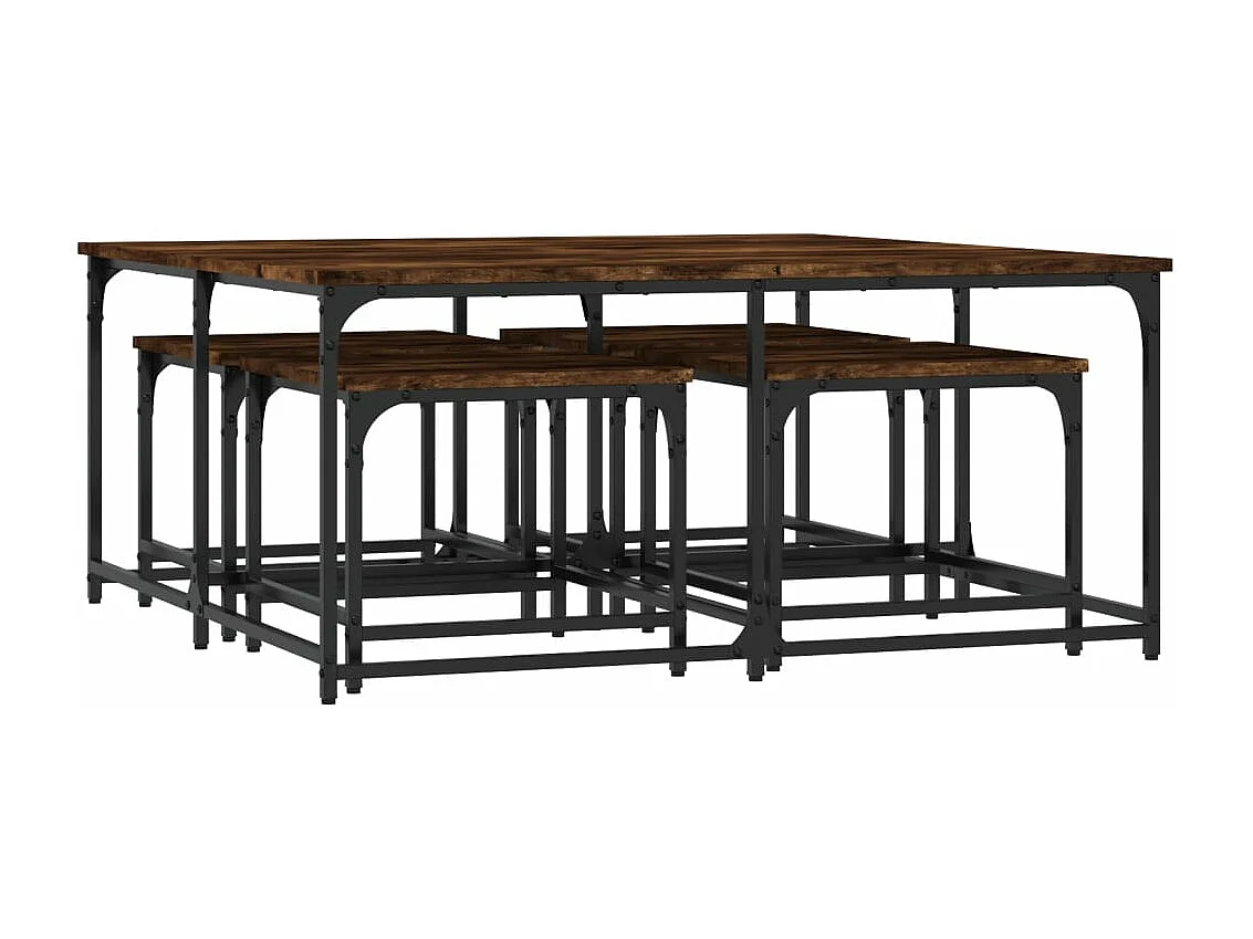 5-delige Tafeltjesset bewerkt hout gerookt eikenkleurig