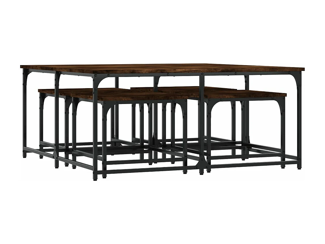 5-delige Tafeltjesset bewerkt hout gerookt eikenkleurig