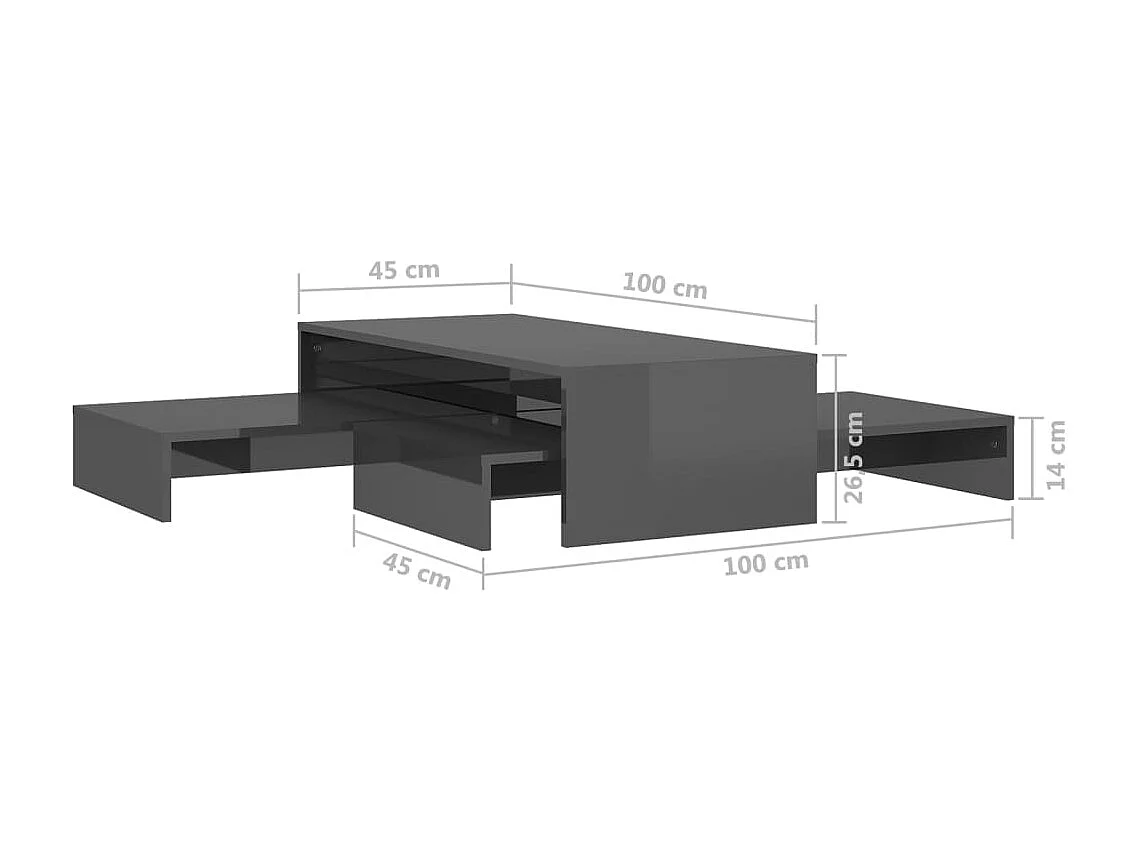 Conjunto de mesas de centro 100x100x26,5 cm cinzento brilhante