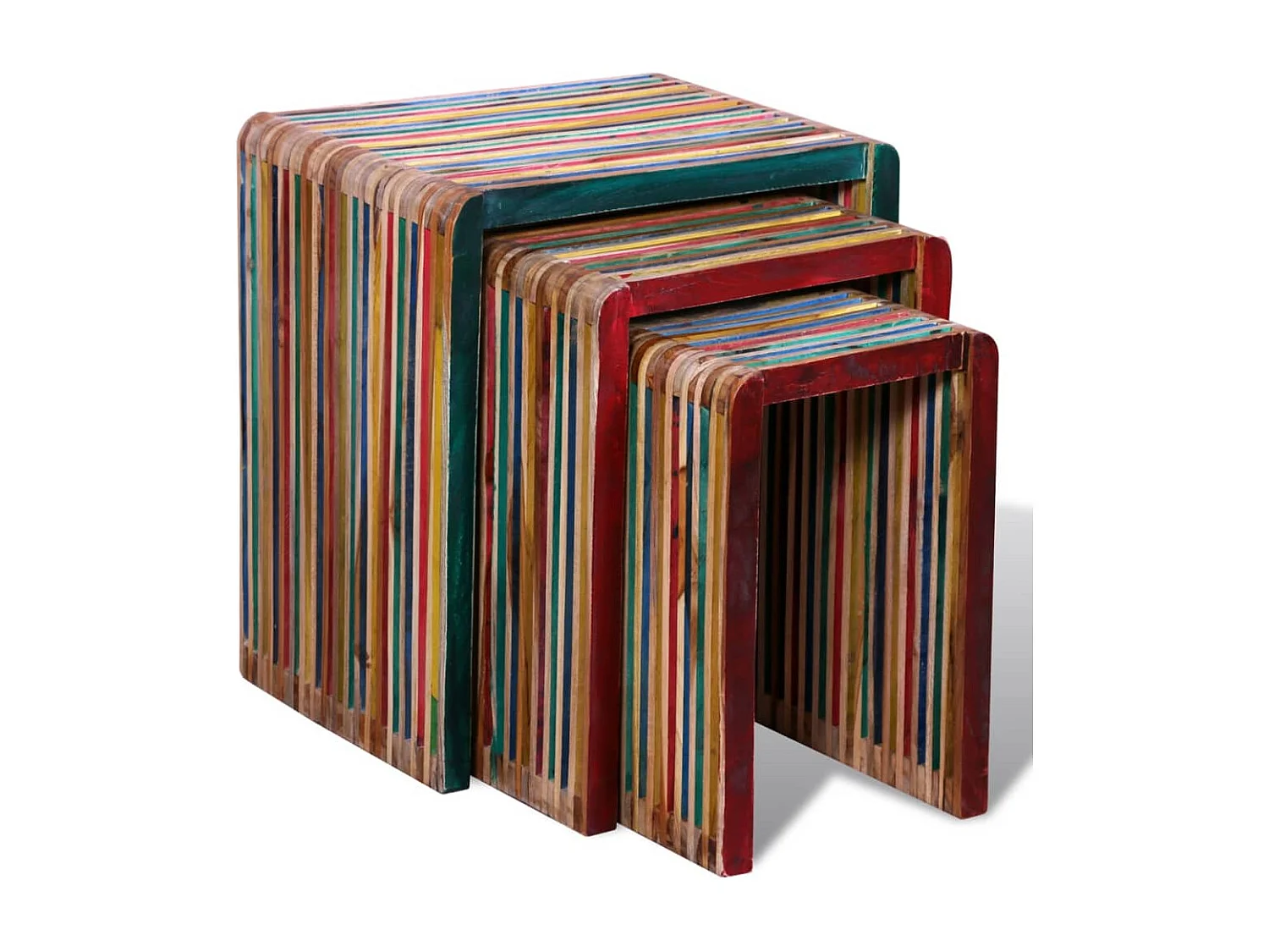 Conjunto de mesas de encastrar 3 peças teca reciclada colorida