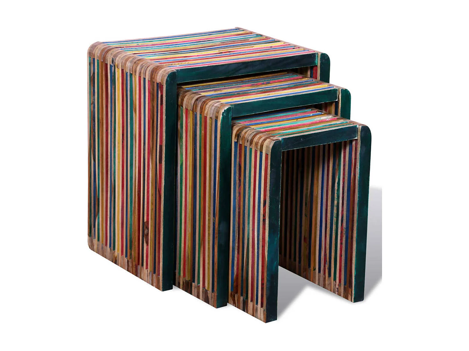 Conjunto de mesas de encastrar 3 peças teca reciclada colorida