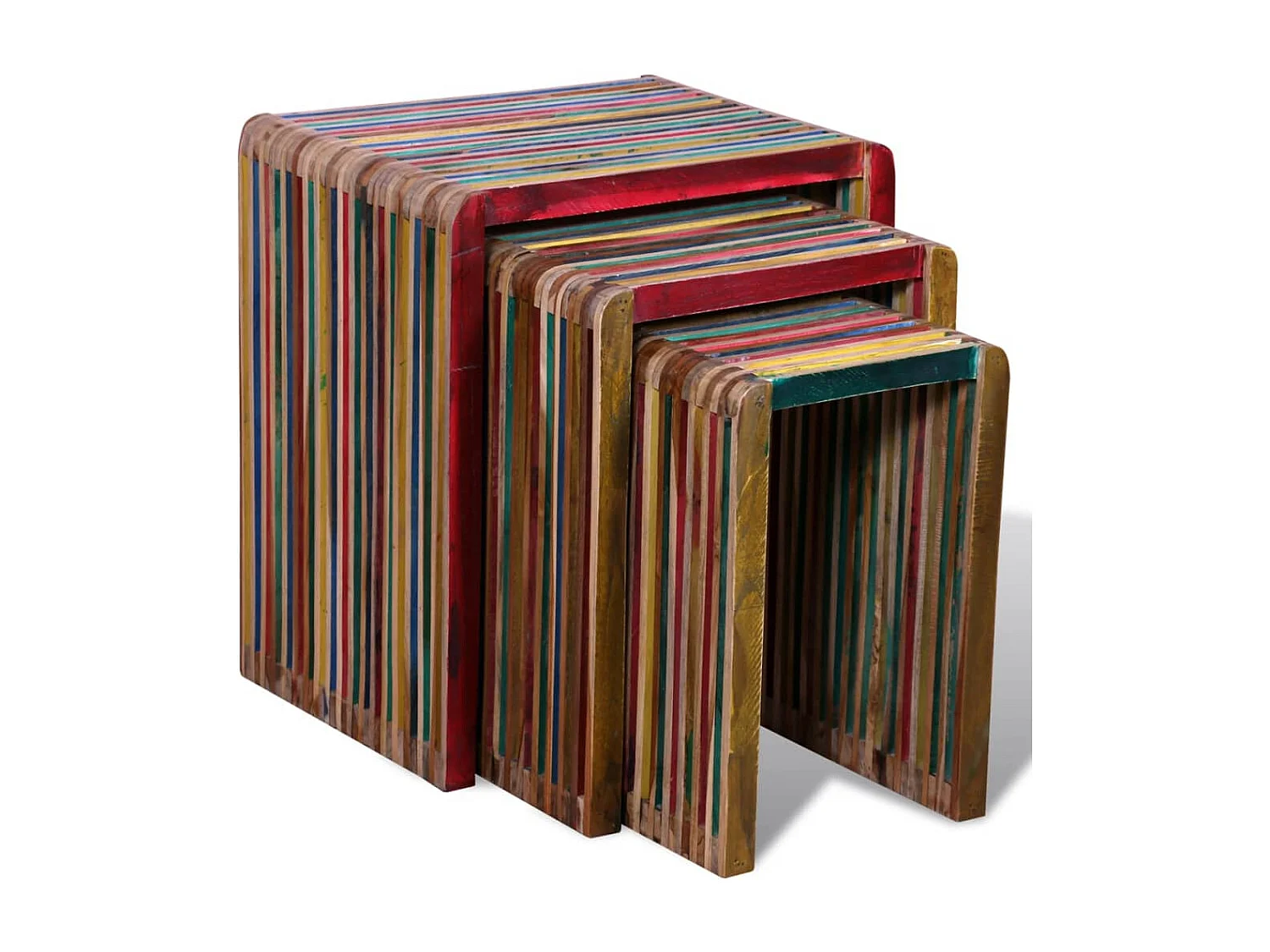 Conjunto de mesas de encastrar 3 peças teca reciclada colorida