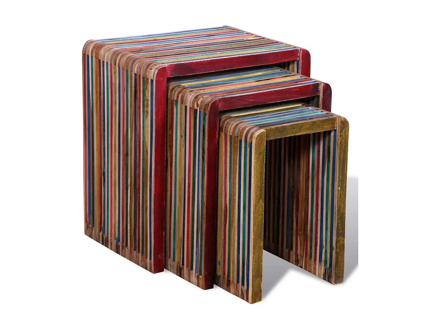 Conjunto de mesas de encastrar 3 peças teca reciclada colorida