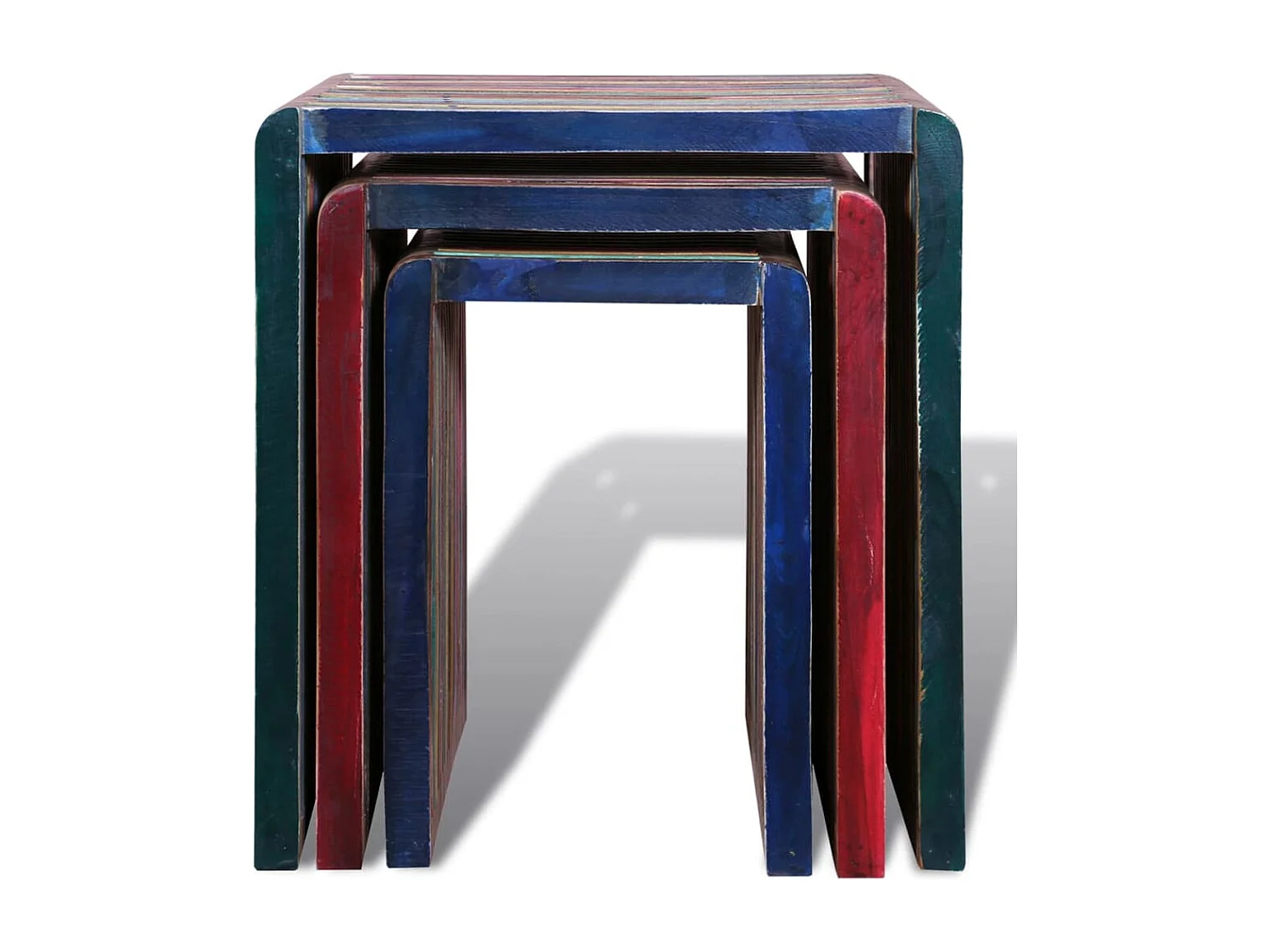 Conjunto de mesas de encastrar 3 peças teca reciclada colorida