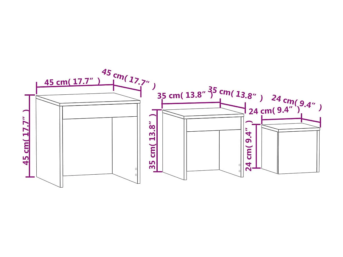 Tables gigognes 3 pièces Noir Aggloméré
