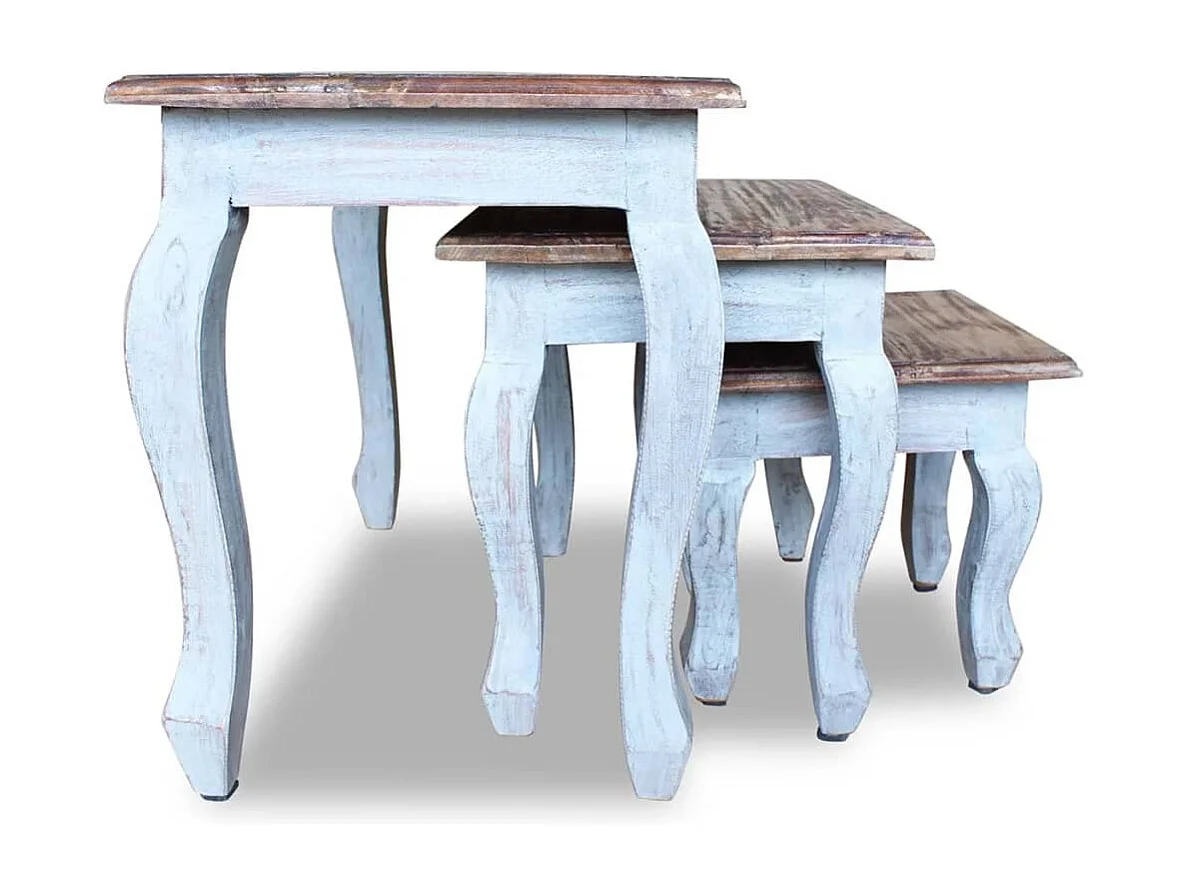 Ensemble de tables gigognes 3 pièces Bois de récupération massif