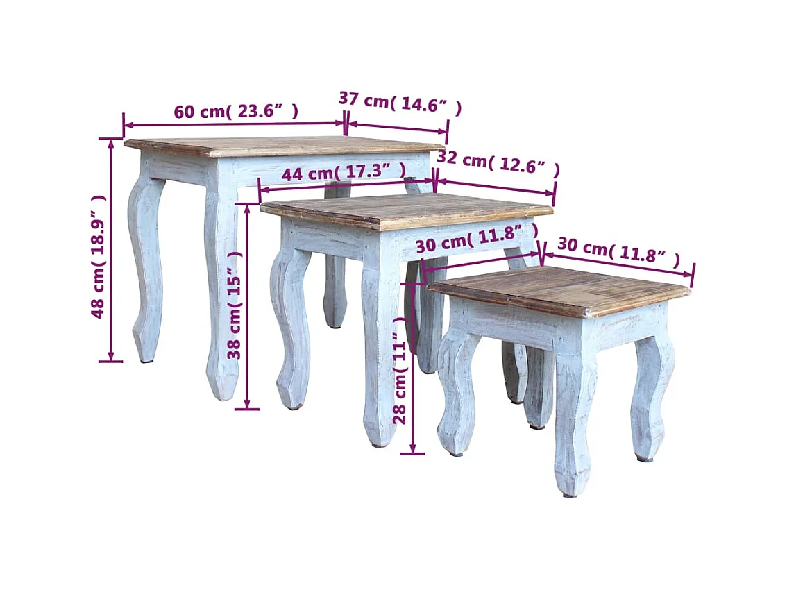 Ensemble de tables gigognes 3 pièces Bois de récupération massif