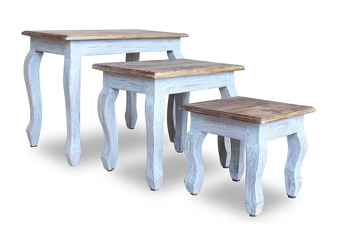 Ensemble de tables gigognes 3 pièces Bois de récupération massif