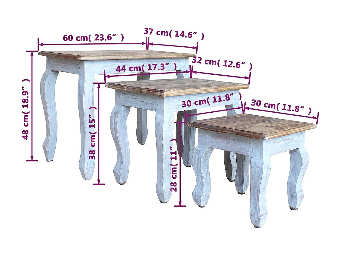 Ensemble de tables gigognes 3 pièces Bois de récupération massif