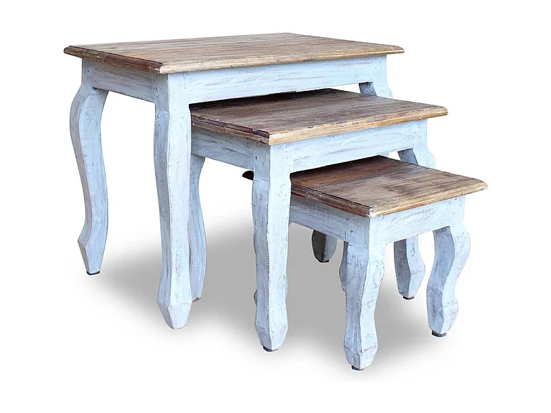 Ensemble de tables gigognes 3 pièces Bois de récupération massif