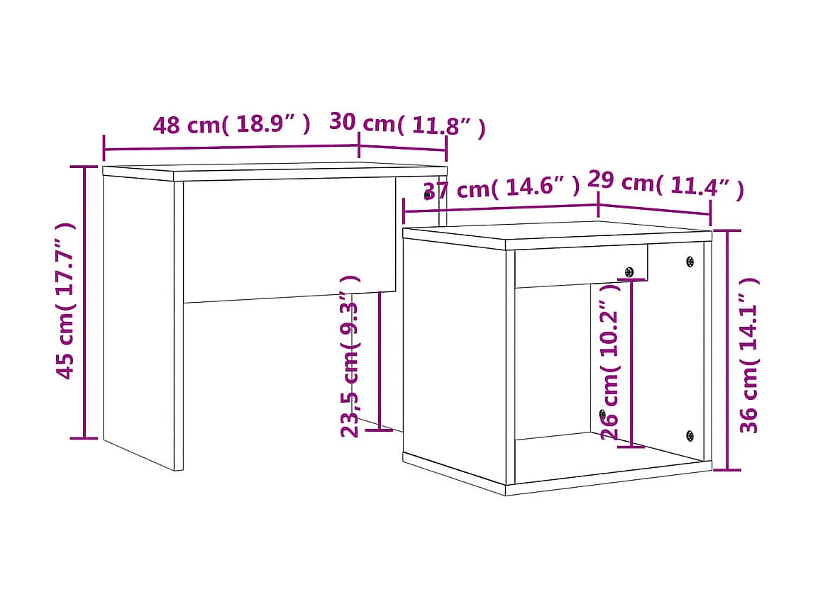 Tables basses gigognes 2 pièces chêne fumé bois d'ingénierie