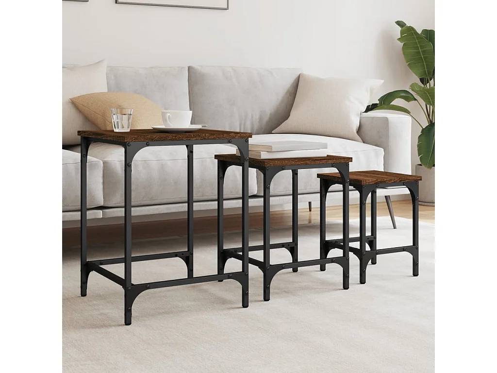 Tables basses gigognes 3 pièces chêne marron bois d'ingénierie