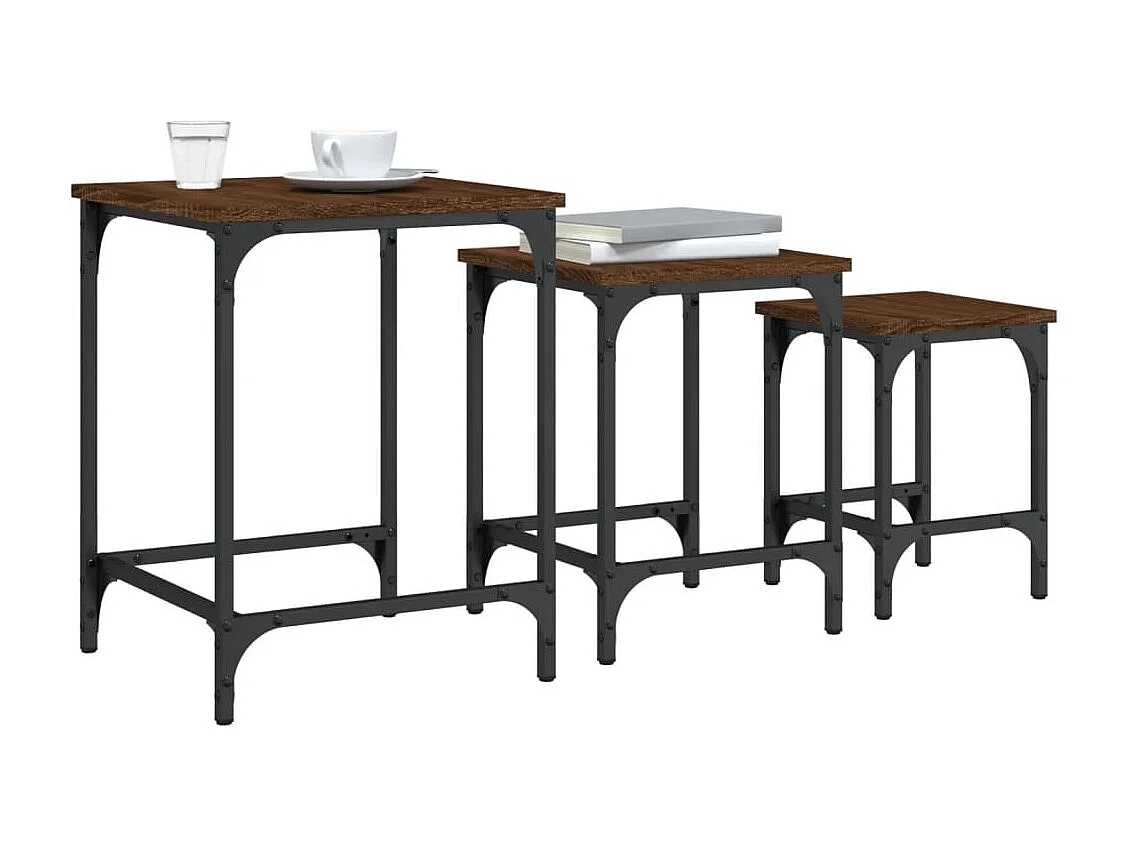 Tables basses gigognes 3 pièces chêne marron bois d'ingénierie