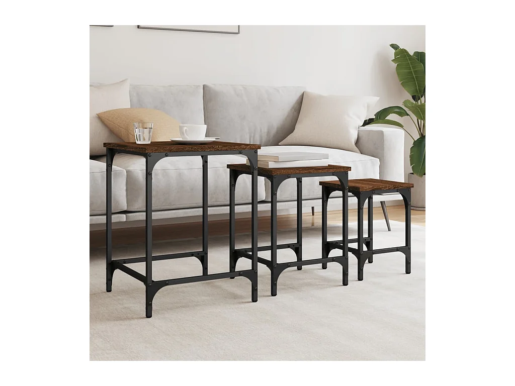 Tables basses gigognes 3 pièces chêne marron bois d'ingénierie
