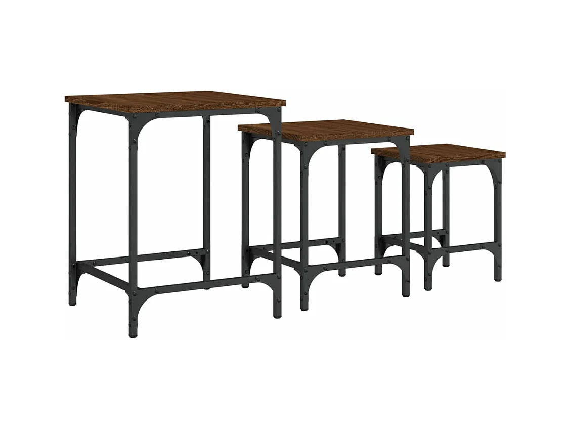 Tables basses gigognes 3 pièces chêne marron bois d'ingénierie