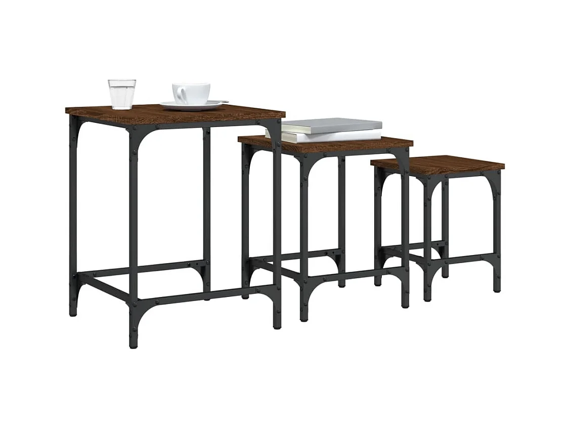 Tables basses gigognes 3 pièces chêne marron bois d'ingénierie