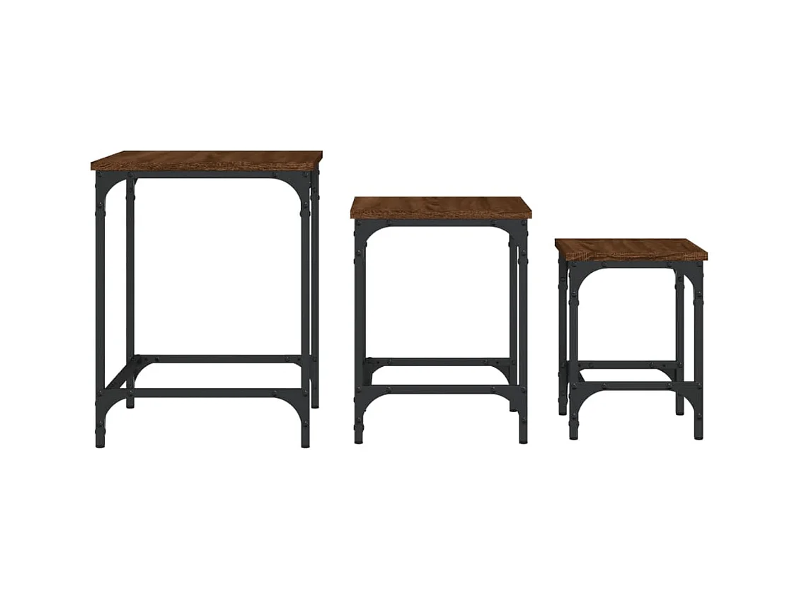 Tables basses gigognes 3 pièces chêne marron bois d'ingénierie