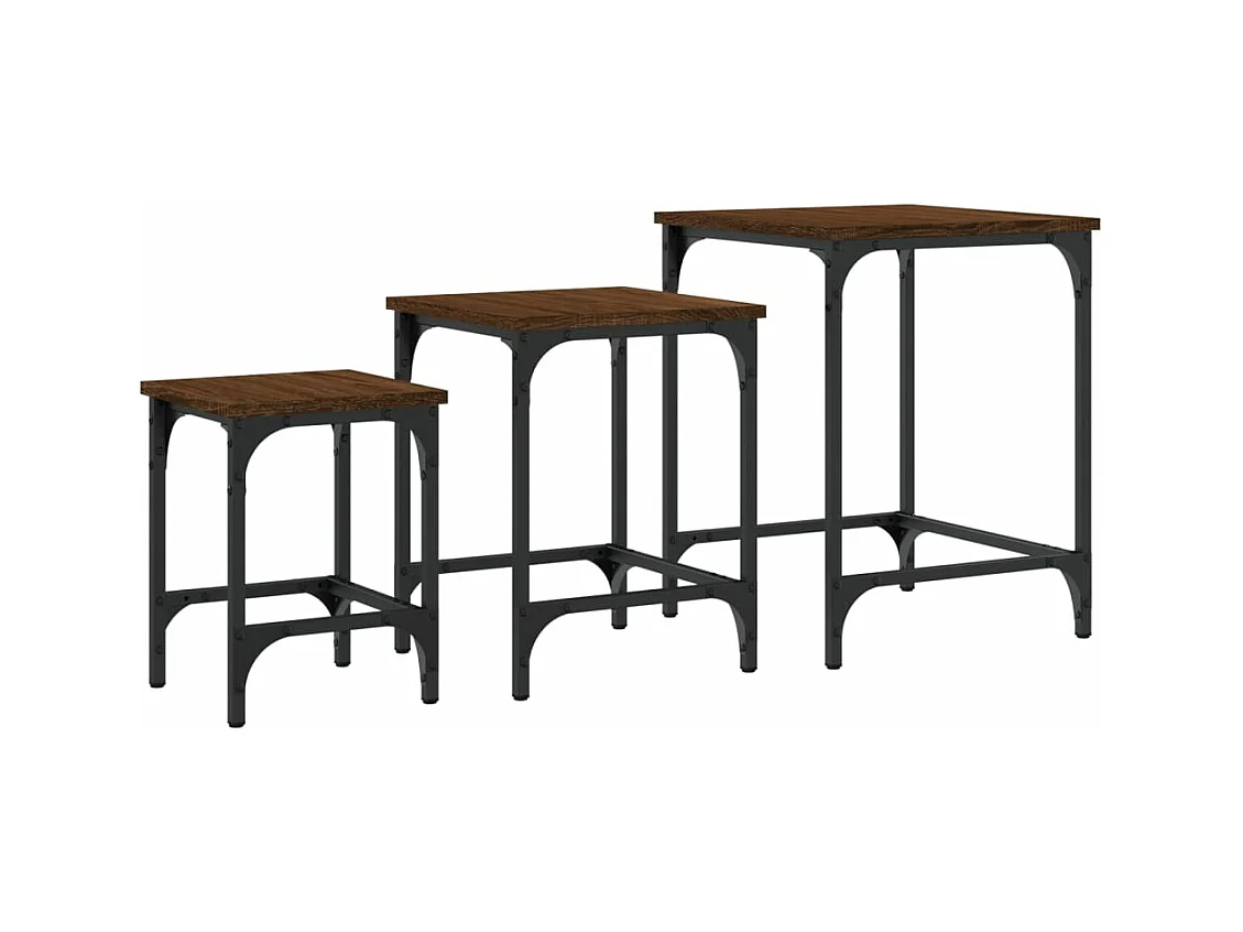 Tables basses gigognes 3 pièces chêne marron bois d'ingénierie