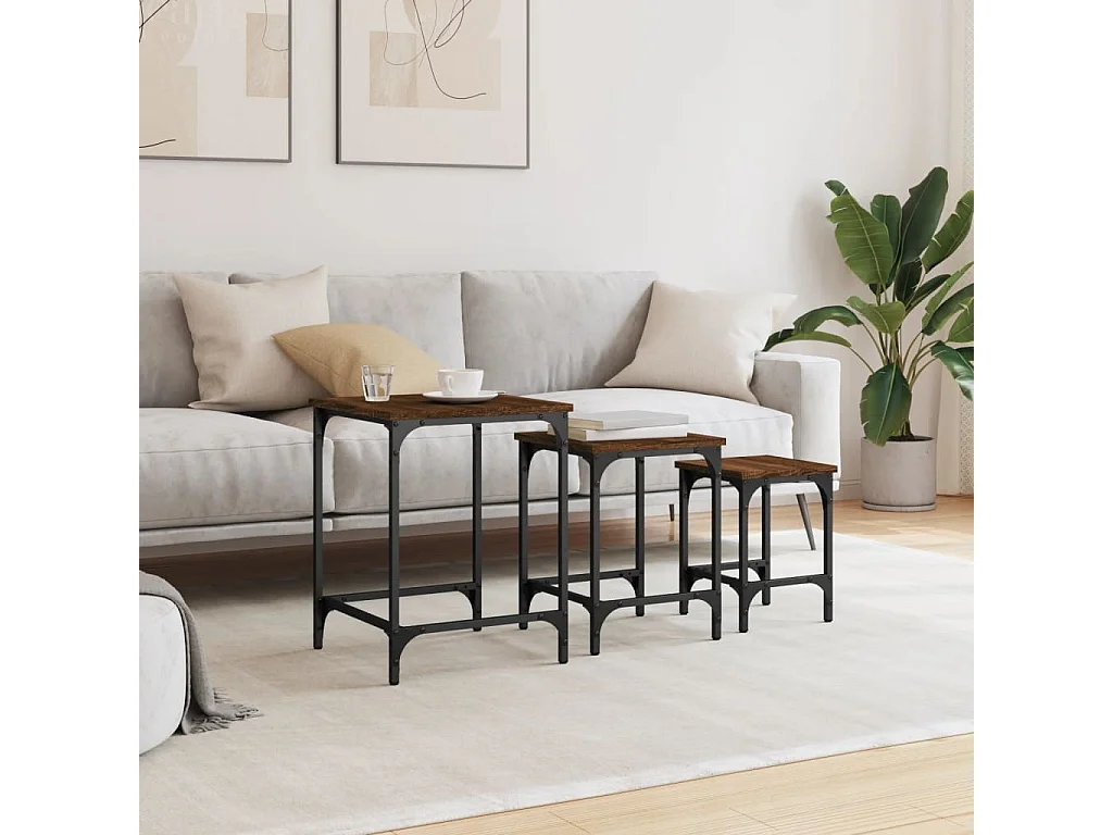 Tables basses gigognes 3 pièces chêne marron bois d'ingénierie