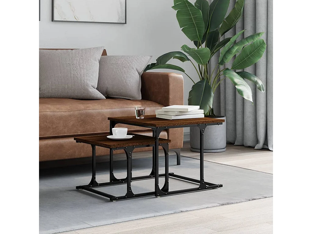 Mesa de centro apilable 2 piezas madera ingeniería roble marrón