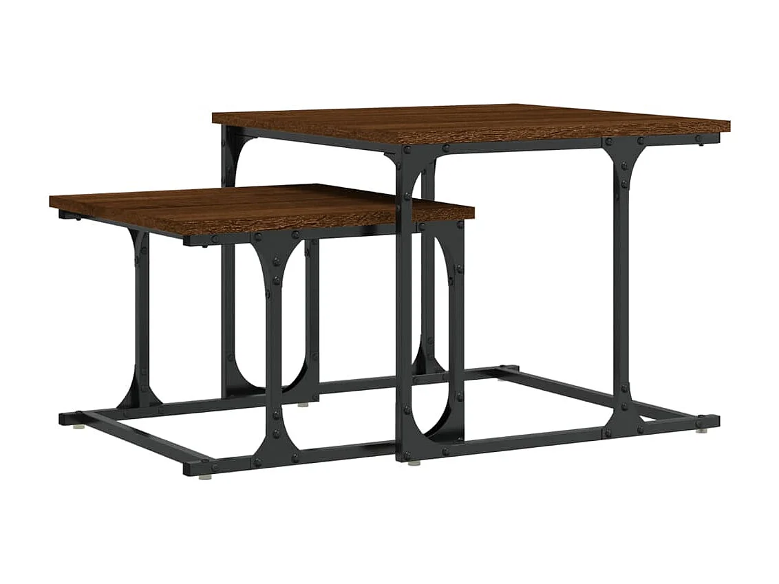 Mesa de centro apilable 2 piezas madera ingeniería roble marrón