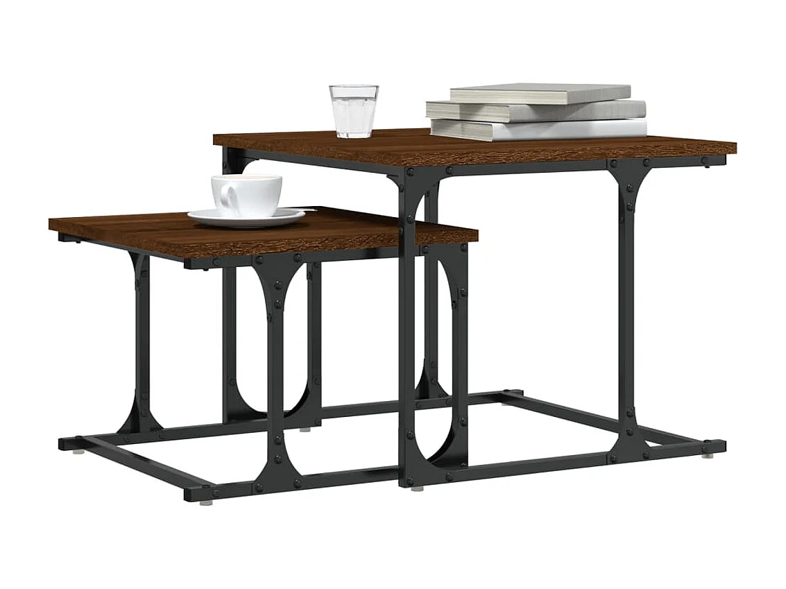 Mesa de centro apilable 2 piezas madera ingeniería roble marrón