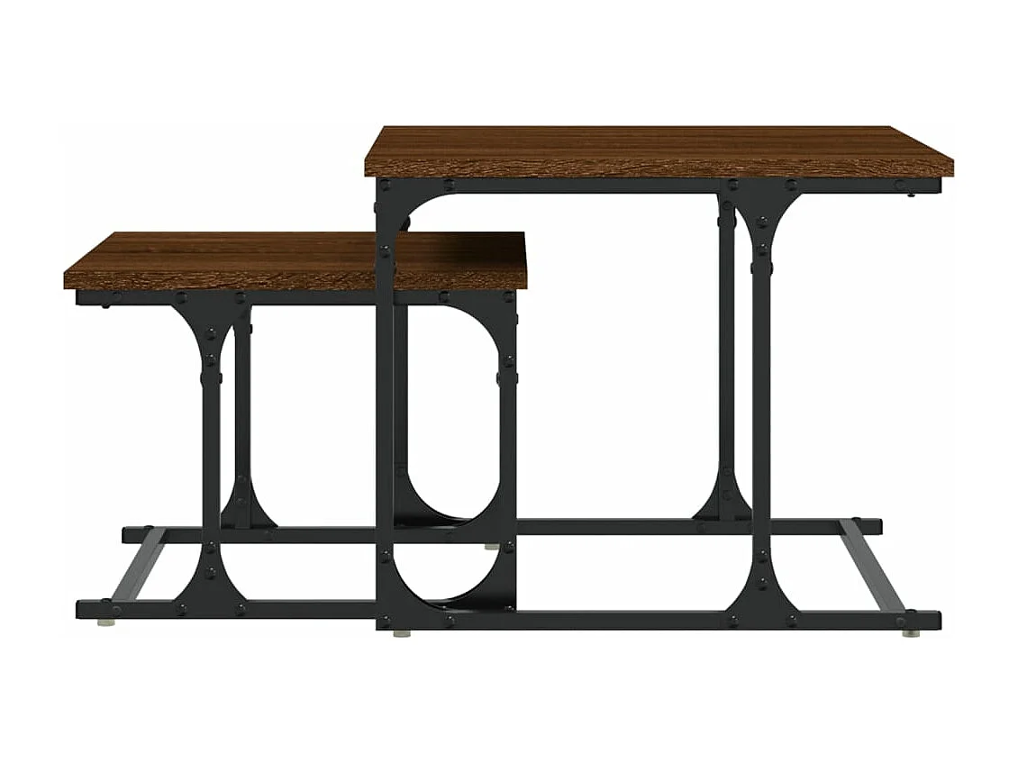 Mesa de centro apilable 2 piezas madera ingeniería roble marrón