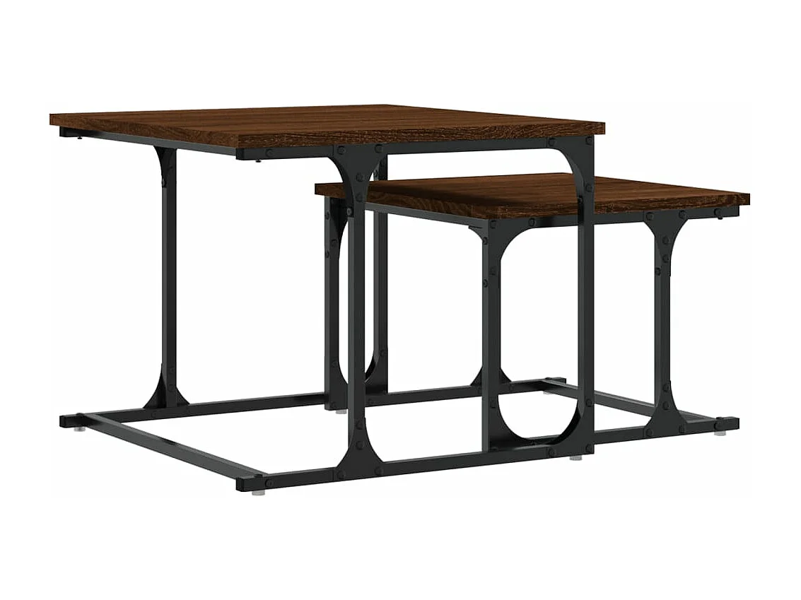 Mesa de centro apilable 2 piezas madera ingeniería roble marrón