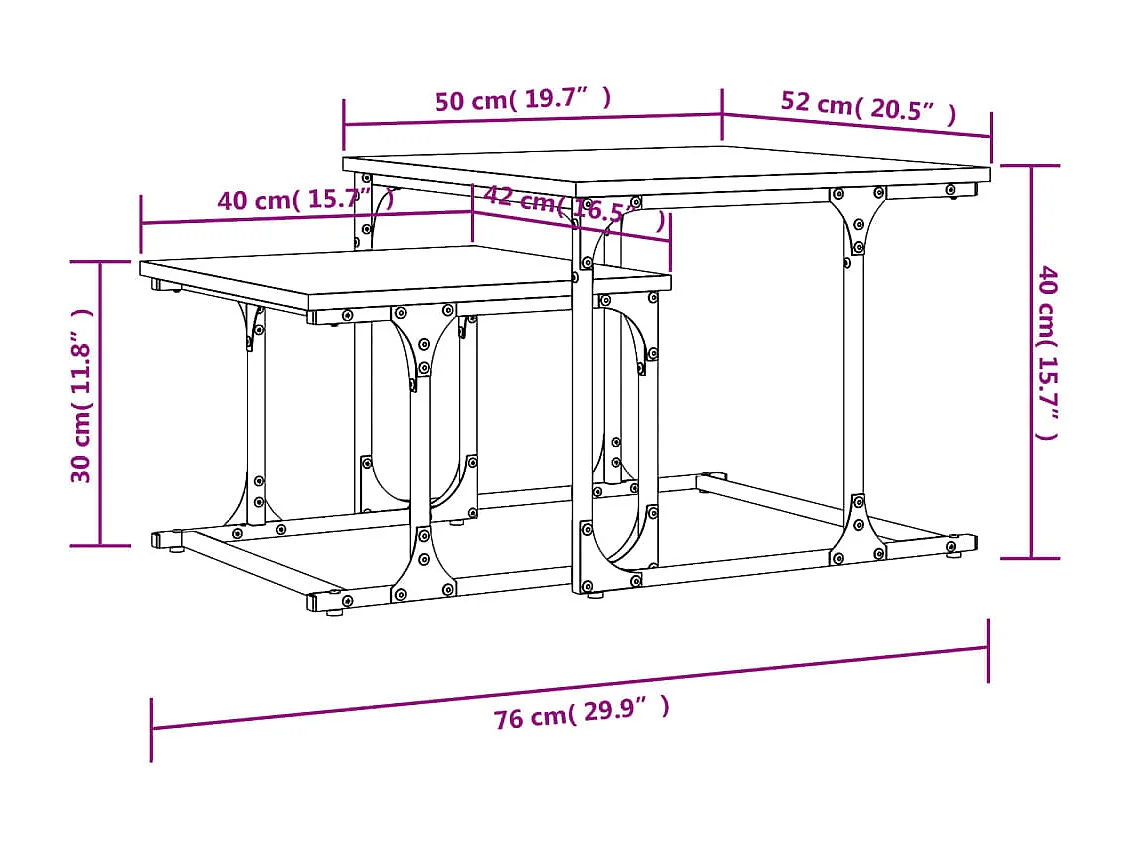 Mesa de centro apilable 2 piezas madera ingeniería roble marrón
